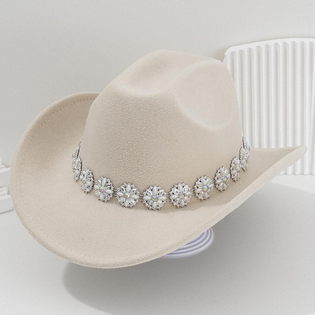 New Top Hat Western Cowboy Hat Metal Flower Rhinestone Gem Hat Chain Accessories Hat Strap Hat