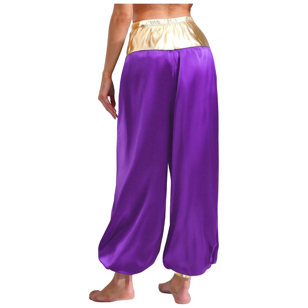 Womens Hippie Harem Pants Magical Lantern Style Metallic Shiny Patchwork Design Arabian Princess Costume