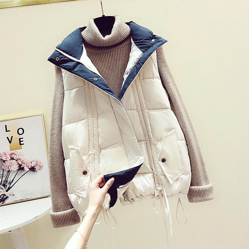 

2024 Women s Short Slimming Sleeveless Down Vest - Korean Style, Autumn/Winter M (For 45kg-57kg) синий