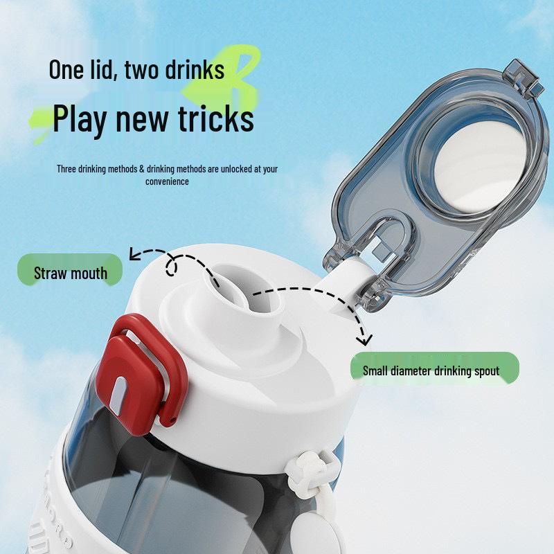 Large Capacity Outdoor Sports Water Bottle: High Temp Resistant, Drop-Proof, with Straw and Dual-Drink Feature.