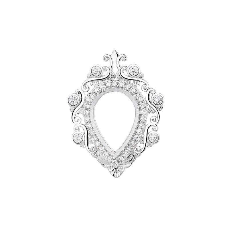 Teardrop Pendant Necklace Setting for 10x14mm Huazi Diamond, Imitation 925 Silver - DIY Jewelry Making