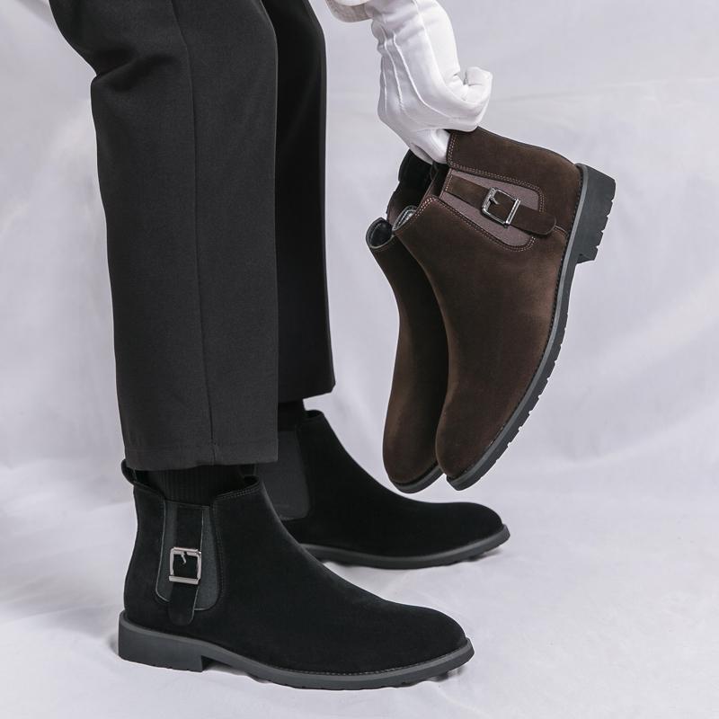 Men's Retro British Business Classic Chelsea Boots Suede Leather Men Fashion Ankle Boots Mens Casual Short Boots High-Top Shoes