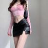 Retro American Low Waist Bodycon Mini Skirt with Slit