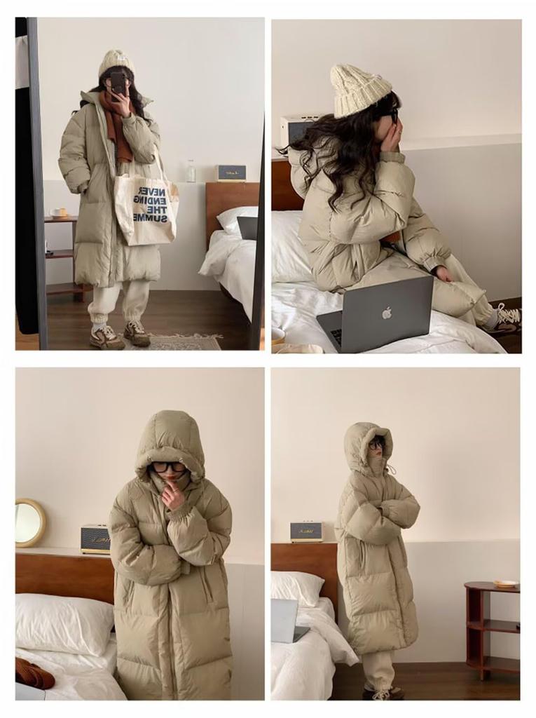 Vasarhely Long Hooded Down Loose Solid Bench Padded Winter Women's Coat, Thick, Fit, Color, Coat, Outdoor, Coat, Wear, Commuting, Fall/Winter (XL,