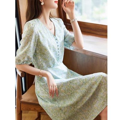 Demana Floral Print V-Neck Midi Tea Dress