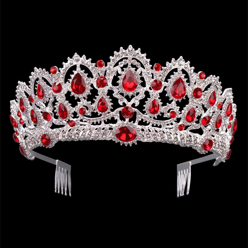 Korean Red Rhinestone Wedding Hair Accessories Popular Bridal Crown Wedding Accessories
