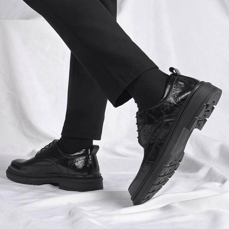 men business formal leather shoes lace up brogue men's casual dress shoes black classic Italian formal oxford men's office shoes