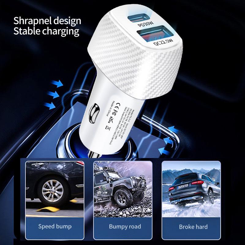 52.5W Dual Port Car Charger for Apple & Huawei - Super Fast PD Charging