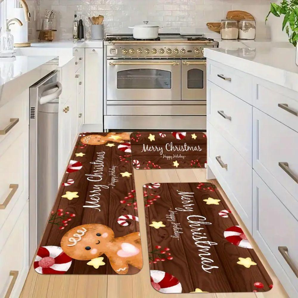 Christmas Gingerbread Man Kitchen Rug Hallway, Balcony, Dining Room Runner Outdoor Entryway Welcome Doormat Home Decor