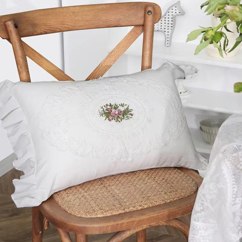 Soft French Lace Pillow Cover Washed Material Pillow Shell White Cotton Pillow Case  Bedroom