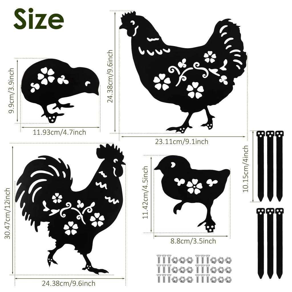 Metal Chicken or Cat Silhouette Garden Decor Iron Metal Statues Stakes Black Matte Finish Hollow out Lawn Silhouette for Outdoor