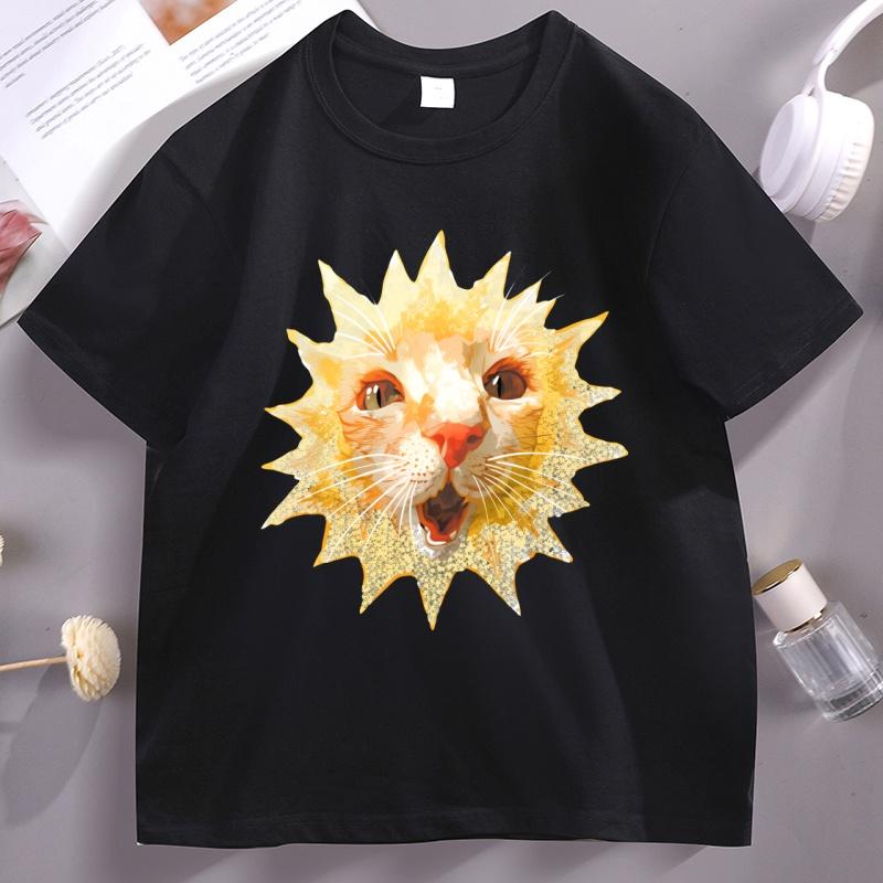 

Humorous Sun Cat Emoji Tshirt Shortsleeved Crew Neck Tshirt Streetwear Cat Lover Clothing Women Clothing Summer Personality S