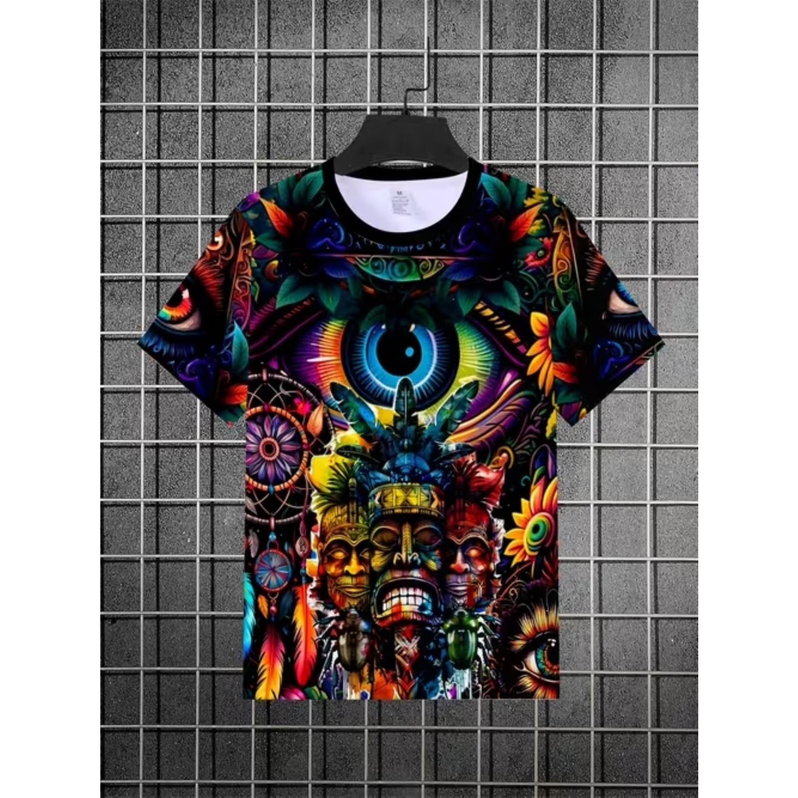 New Summer Men s Fashion T-shirt Personality Geometric Pattern Printed Men s T-shirt Top XS