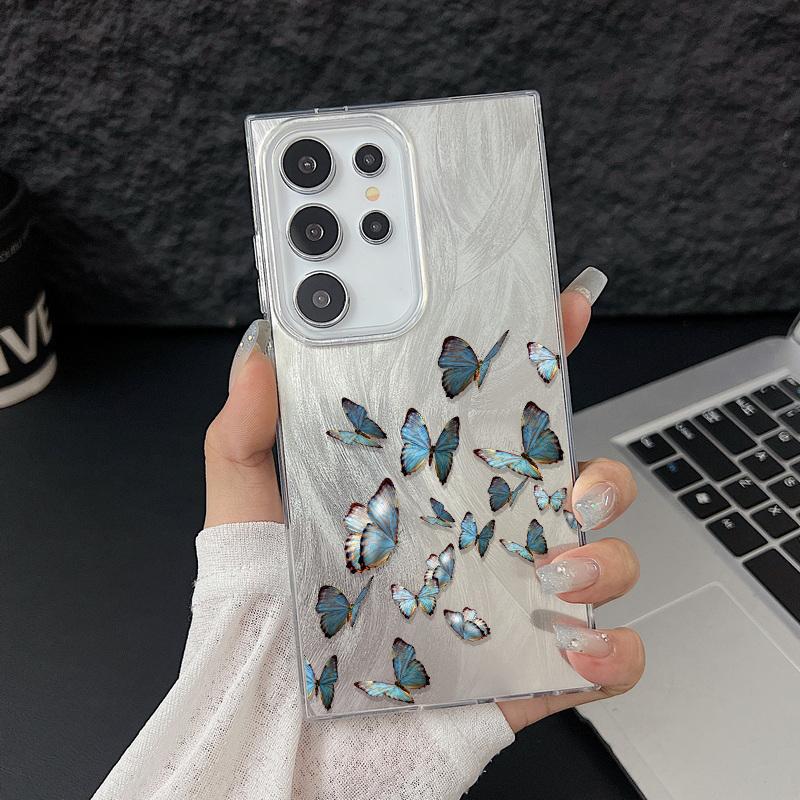 

Чехол для телефона с рисунком бабочки и перьев для Samsung S25 Ultra S24 FE S23 A56 A36 A16 A55 TPU Soft Edge тонкий противоударный жесткий чехол-бампер из ПК Samsung S25 светло-синий