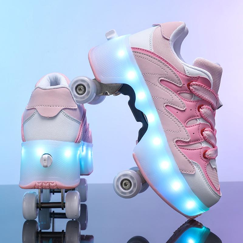 Kids Roller Roller Shoes 4-wheel Deformation Shoes Roller Skates Adult Rechargeable LuminousSkating Shoes