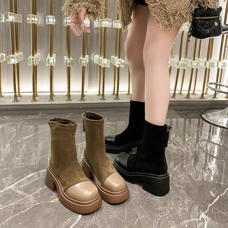 New autumn and winter new thin boots elastic boots thick-soled Martin boots thick heel short boots women