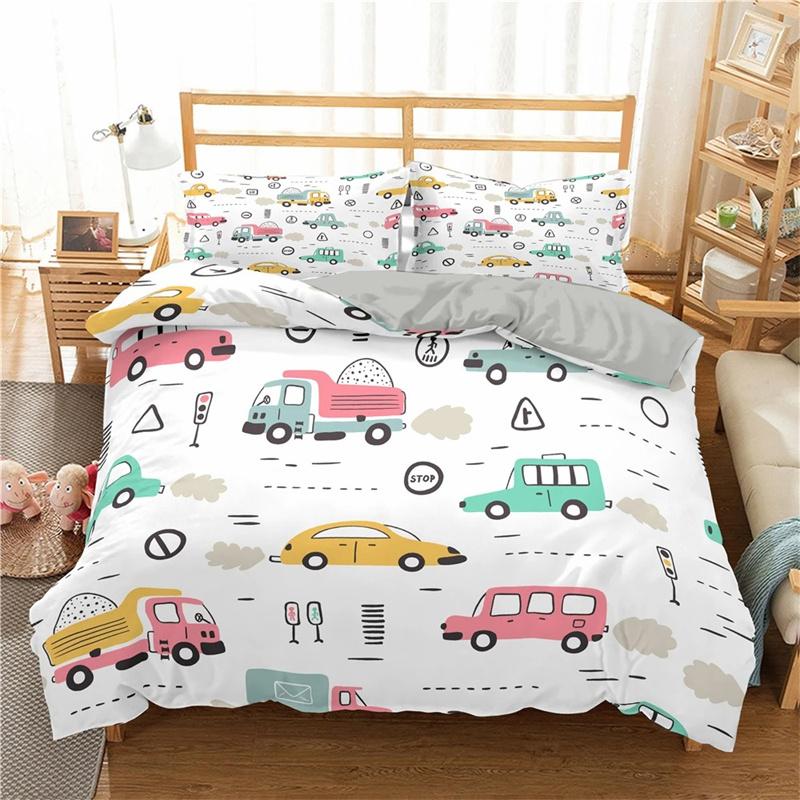 Coleções de Roupa de Cama de Trem de Desenho Animado 23 Peças Capa de Edredom Carro de Brinquedo Caminhão Capa de Colcha Macia Tamanho Solteiro Queen King Capa de Edredom de Poliéster