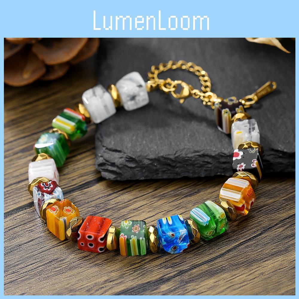 Handmade Murano Millefiori Crystal Bead Bracelet With Geometric Style For Fashion Enthusiasts