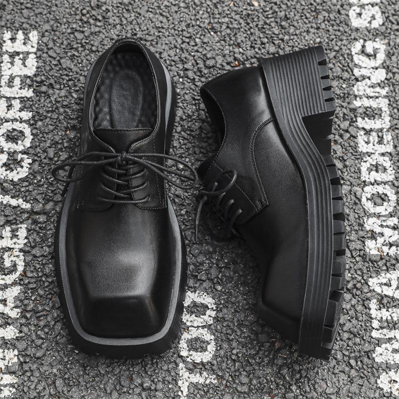 Crossed head niche leather shoes men's Paris platform heightening versatile British Derby hairstylist square head tide shoes 58866-J