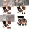 Luxurious Brown Granite Whisky Glasses Set With Whiskey Stones And Wooden Box