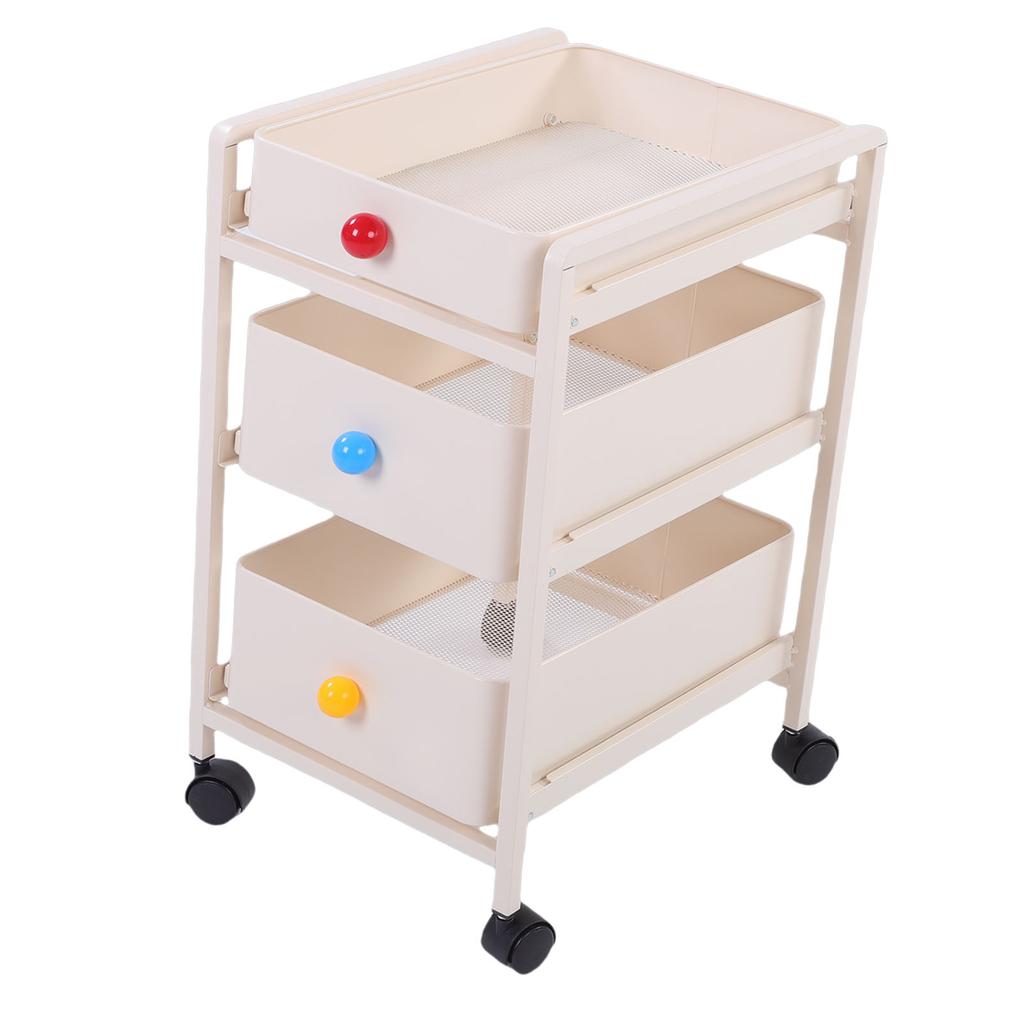 Storage Cart Milky White 3 Tier Metal Rolling Organizer with 360 degrees  Rotating Quiet Wheels for Kitchen Bathroom