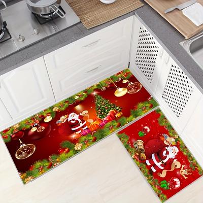1Pcs Anti Fatigue Kitchen Rug  Red Santa Claus Waterproof Non-Slip Thick Cushioned Kitchen Mat Heavy Duty Comfort Standing Mat for Kitchen
