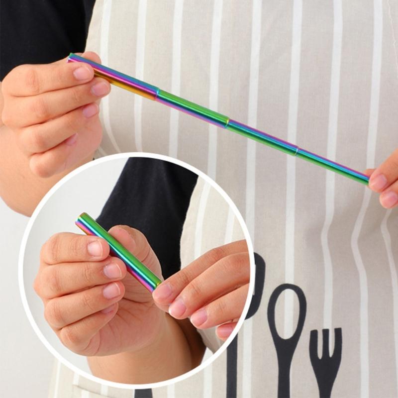 4 Stage Adjustable Length Extendable Straw Brush Stainless Steel Body Easy Storage Design Cleaning Tool For Kitchen