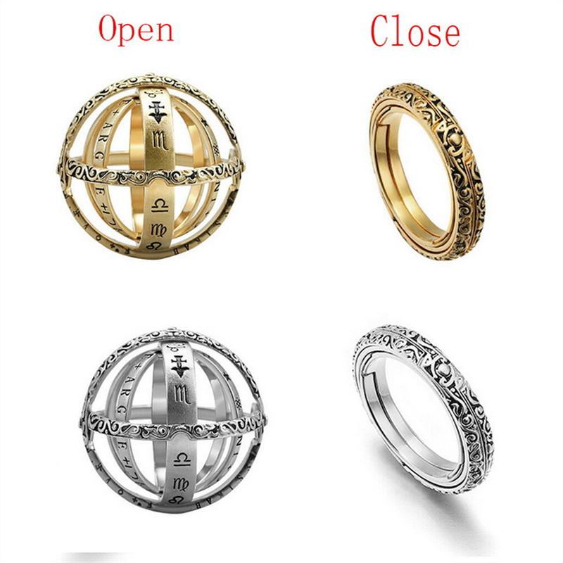 Modish Stylish Astronomical Finger Ring Women Metallic Ball Creative Men Complex Rotating Cosmic Finger Mood Rings Celebration Gathering Jewelry