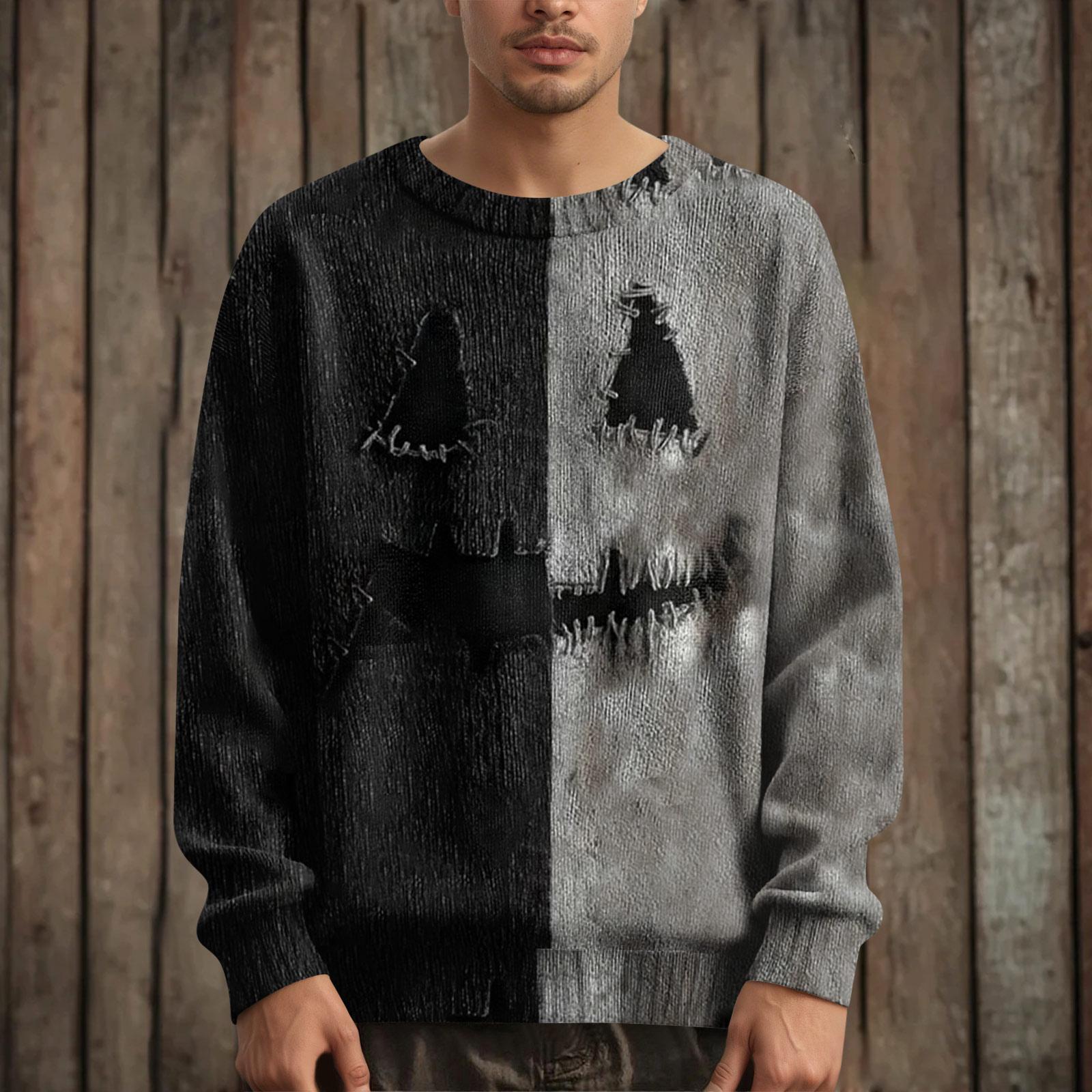 

Мужской пуловер с длинным рукавом, повседневный вязаный свитер оверсайз с принтом на Хэллоуин S