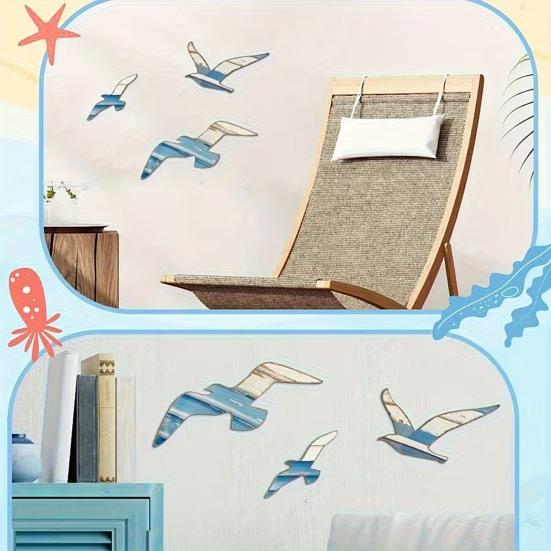 3 Stück Möwen Wanddeko Holz Fliegende Seevögel Wandbehang Schild Nautisches Thema Strand Küsten Wandkunst Vintage Ozean Skulptur für Zuhause Badezimmer