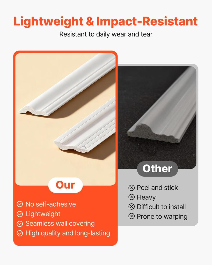Wall Molding 6 Pack, Wainscoting Panels Kit, Lightweight Paintable Polystyrene, Easy To Install, Waterproof Accent Wall Trim for Interior Décor Living