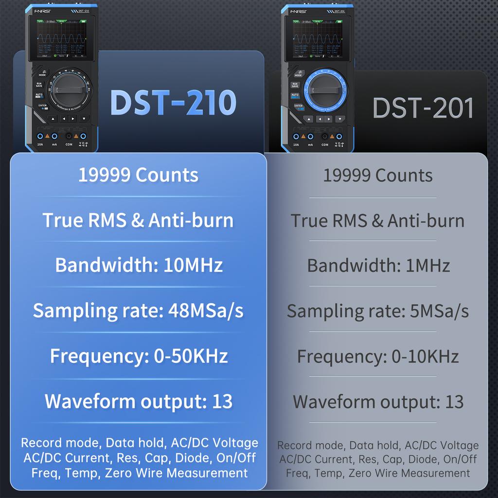 FNIRSI DST-210 3-in-1 Digital Oscilloscope Multimeter 19999 Counts 10MHz 48Msps Portable Automotive Oscilloscope Electrical Tool