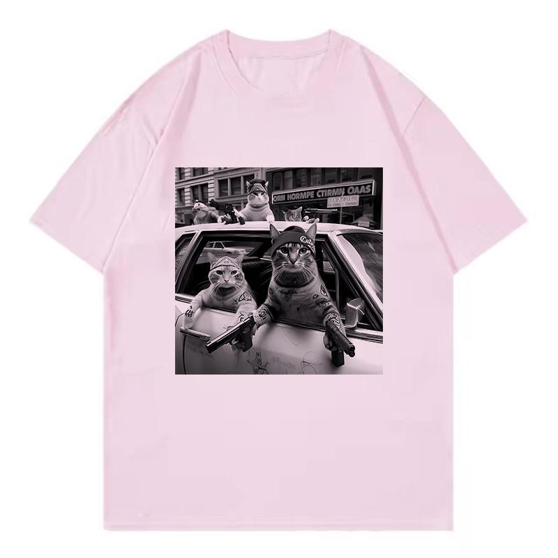 Streetwear Cat Printed Funny T Shirts Unisex Hip Hop Cat Fashion T-shirt Round Neck Short Sleeve Trendy Tee Shirt Streetwear Tops