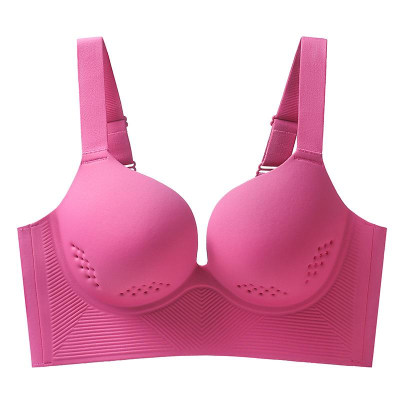 

Бесшовный бюстгальтер Женский бюстгальтер большого размера Тонкий дизайн С поддержкой груди Предотвращающий провисание Двухслойный бюстгальтер 50/115D розовый