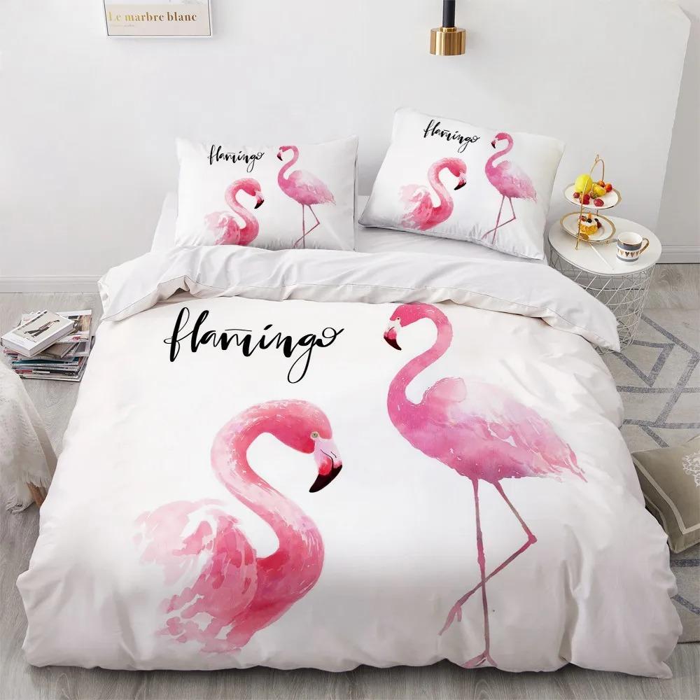 Cartoon Flamingo King Queen Duvet Cover Pink Animal Bedding Set for Boys Teens Adult Wildlife Soft 2/3pcs Quilt Cover Pillowcase