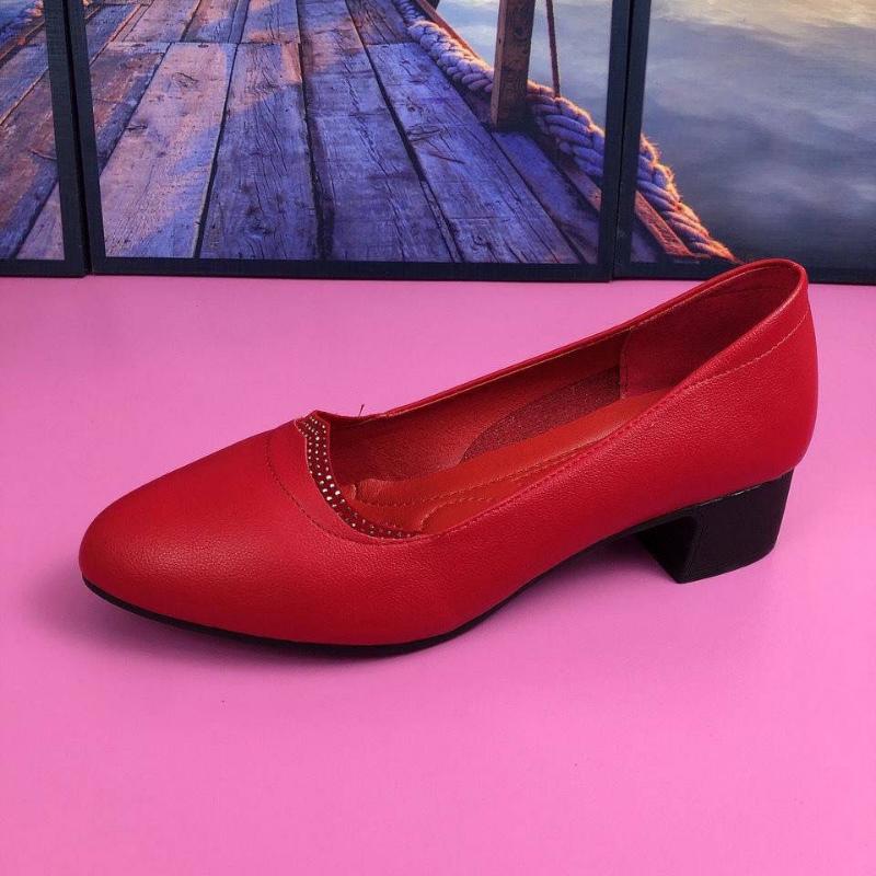 Women Leather Shoes Soft-soled Round Toe Thick-heeled Comfortable Breathable Shoes Middle Heel Anti-slip Shoe Footwears