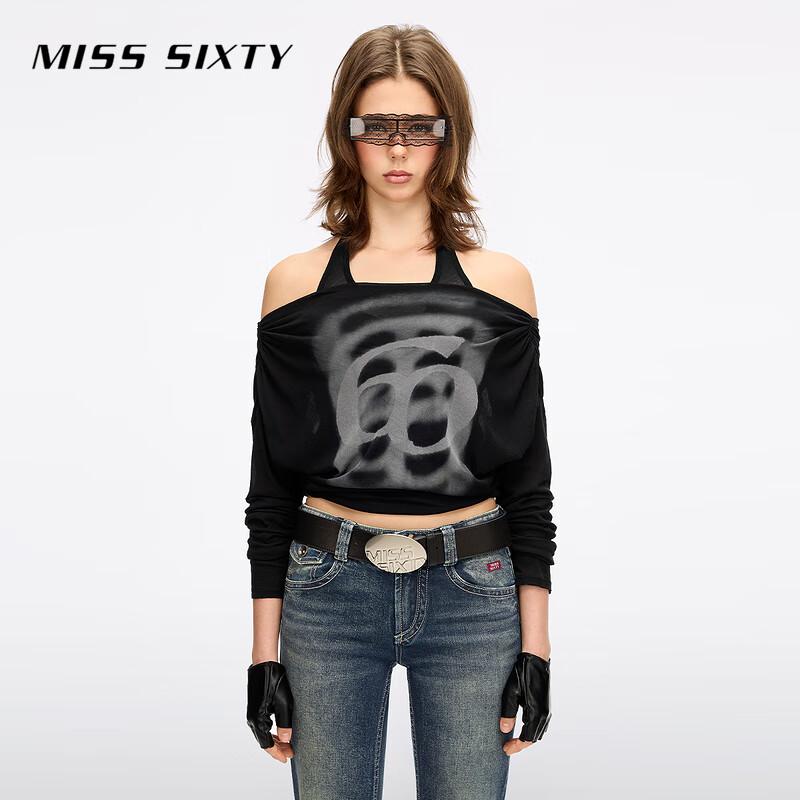 MISS SIXTY Весна 2026 Принтованная футболка с открытыми плечами и завязками на шее S