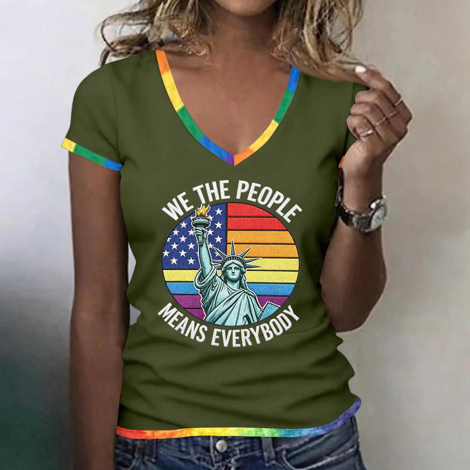 

Women s Casual V Neck Short Sleeve T Shirt with Statue of Liberty Graphic and Patriotic Print for Everyday Wear and Outdoor Activities M