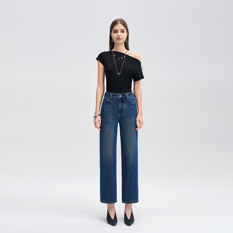 Women s MBB2025 Cotton and Lycra Straight Leg Jeans with Four-Way Stretch – Soft, Comfortable, Loose Fit, Nine-Point Length. 26 индиго/синий