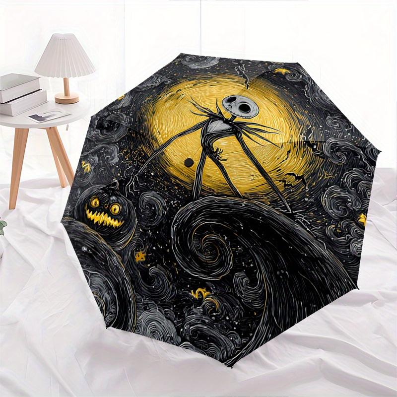 1 Auto Open Jack Skellington, Halloween Town Themed Colorful 8 rib Portable Umbrella for Men and Women, A Compact Commuting Companion Suitab