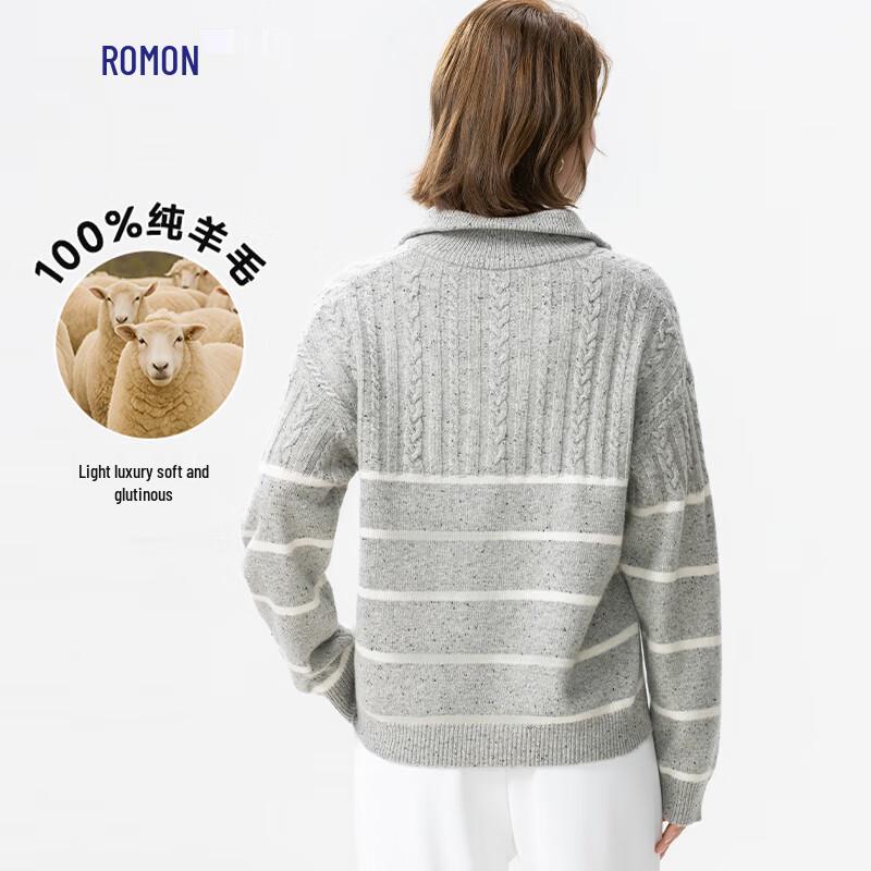 ROMON Damen 100% Merinowolle Reißverschluss Halboher Kragen Pullover