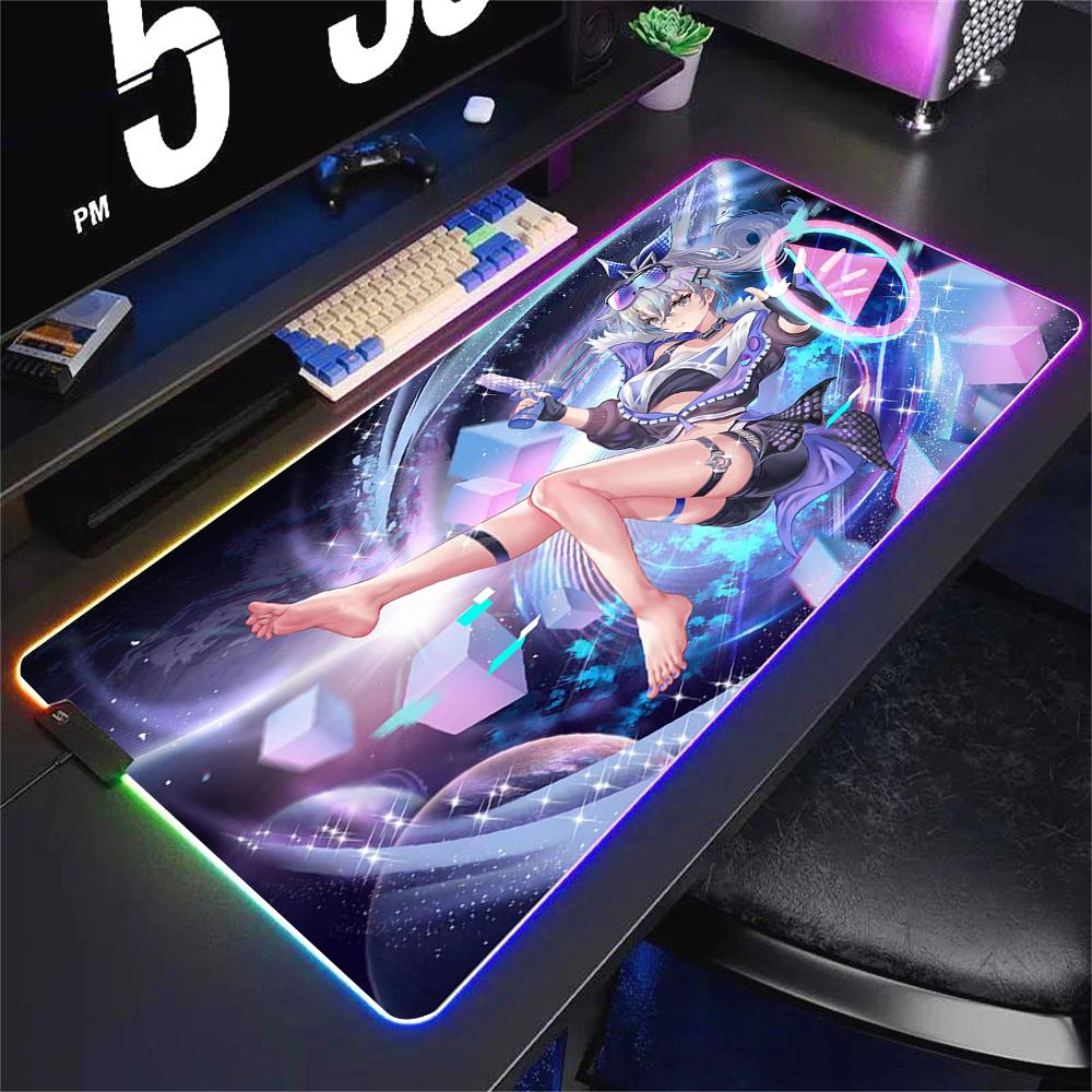 

Rubber Mouse Pad RGB Honkai Star Rail Silver Wolf Sparkle Ruan Mei MouseMat LED Large Keyboard Gaming Mousepad Locking Edge Mat RGB 350x250x3mm