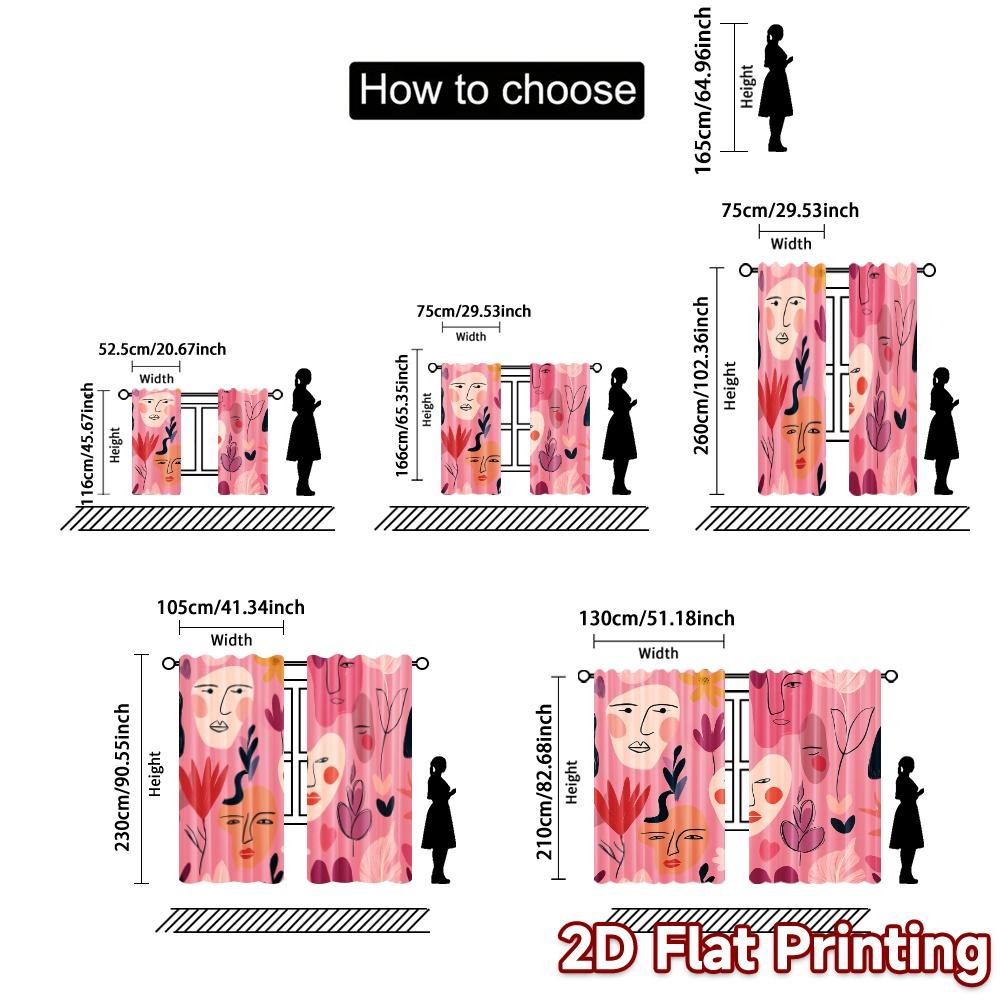 2D Flat Printing  JIT 2pcs   Curtains (Without Rod) Abstract Faces Deco Chic Print Curtains Versatile Polyester Fabric Curtains
