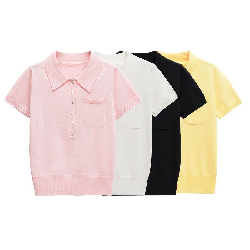 Kaslead New Arrival Women's Fashion Style Stylish Simple and Versatile Blended Thin Needle Polo Shirt 9598047