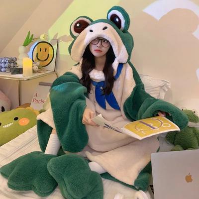 Winter Flanellen Nachthemd met Capuchon Warm Pyjama Badjas Kawaii Kleding Pyjama Extra Groot Verdikt Huiskleding Koreaanse Stijl Nachthemd