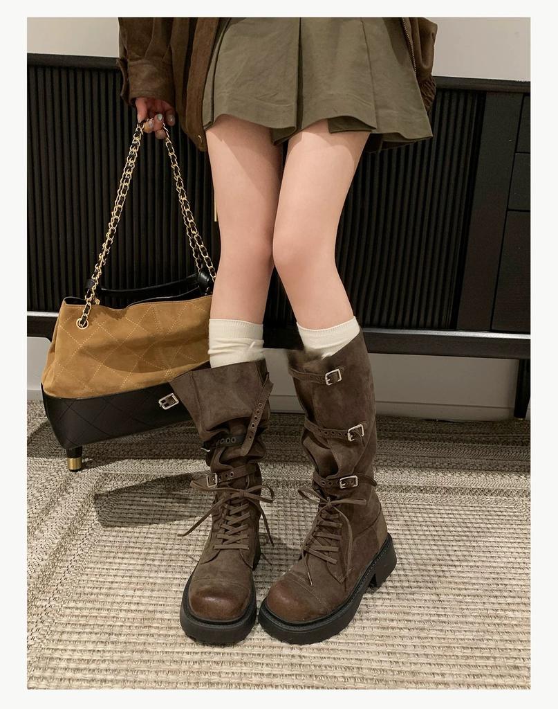Yueyu Leg Savior 2025 New Adjustable British Style Oversized Leg Circumference High Tube Leg Fine 5cm Boots