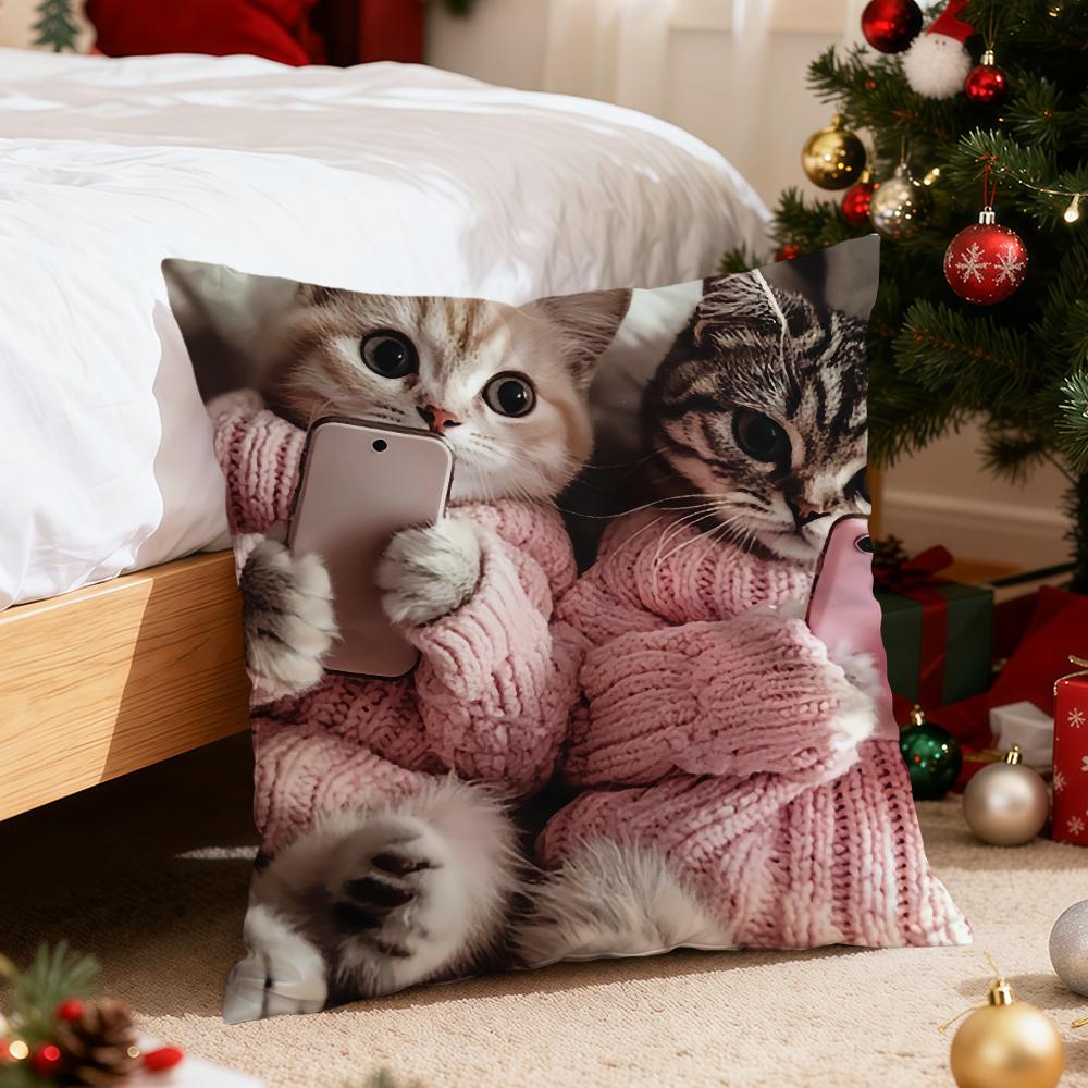 Cute Cat Holding Phone Cushion Cover For Pillow Printing Sofa Decoration Home Car Room Coffee Shop Office Nordic Simplicity