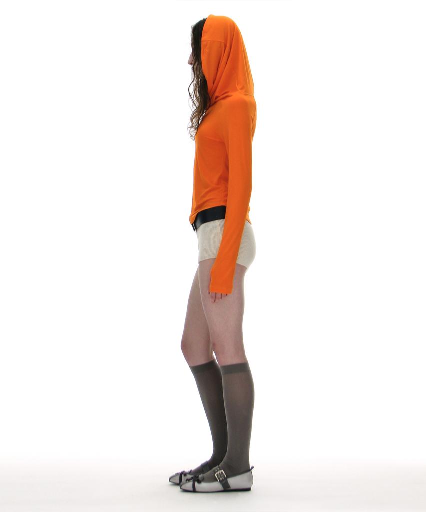 PARTIMENTO WOMEN 3-Way Cowl Neck Long Sleeve Tee_Orange