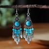 Bohemian Ethnisch Lang Blau Acryl Kristall Wassertropfen Ohrringe für Damen Retro Temperament Geometrisch Hängende Ohrringe Schmuck