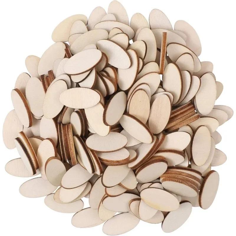 100pcs/lot Unfinished Wood Oval Slices Discs Natural Rustic Wooden Cutout Wood Craft Supplies for DIY Craft Wedding Christmas
